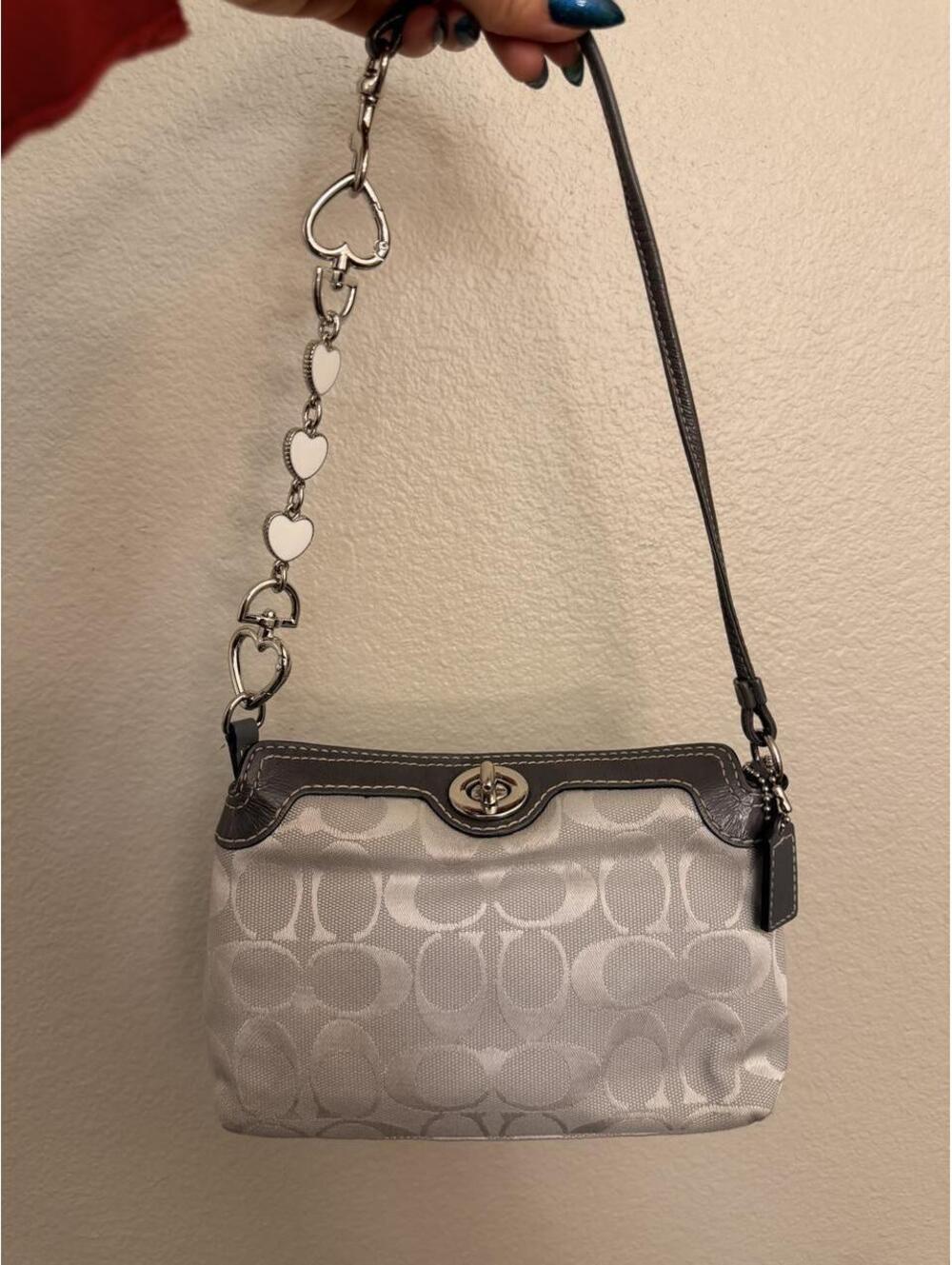 Coach Silvery White and Gray Turnlock Wristlet